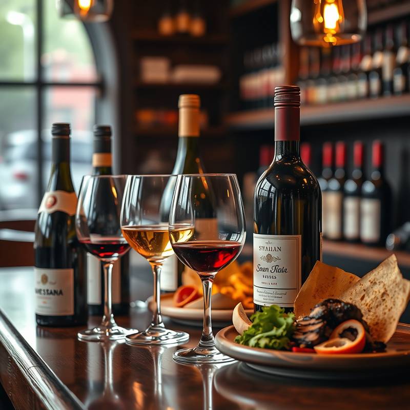 Detalle de la barra del restaurante con una selección de vinos españoles y tapas.